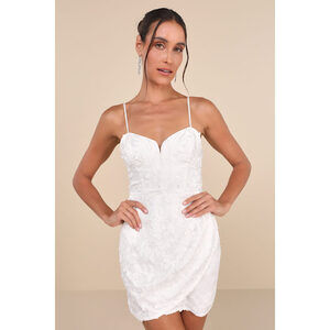 Lulus Immense Elegance White Floral Embroidered Bustier Mini Dress - Size L